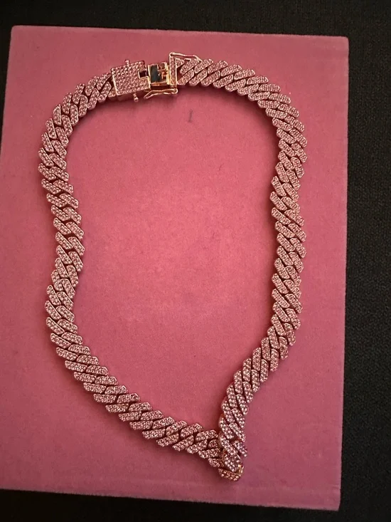 Rose Gold and pink Pave Cuban Link Necklace - Women's Jewelry - Picture 5 of 7